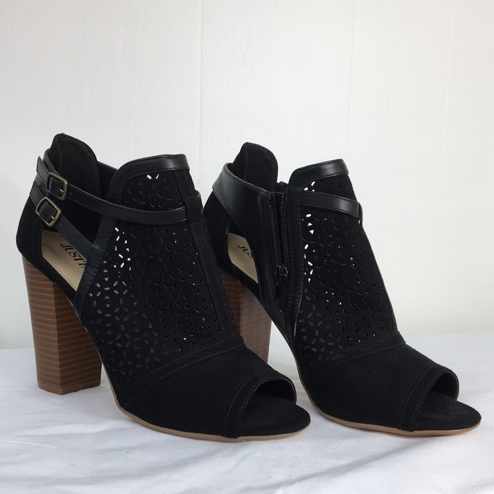 Just Fab Women's Darcia Peep Toe Chunky Heel Ankle Booties Size 9.5 EXCELLENT